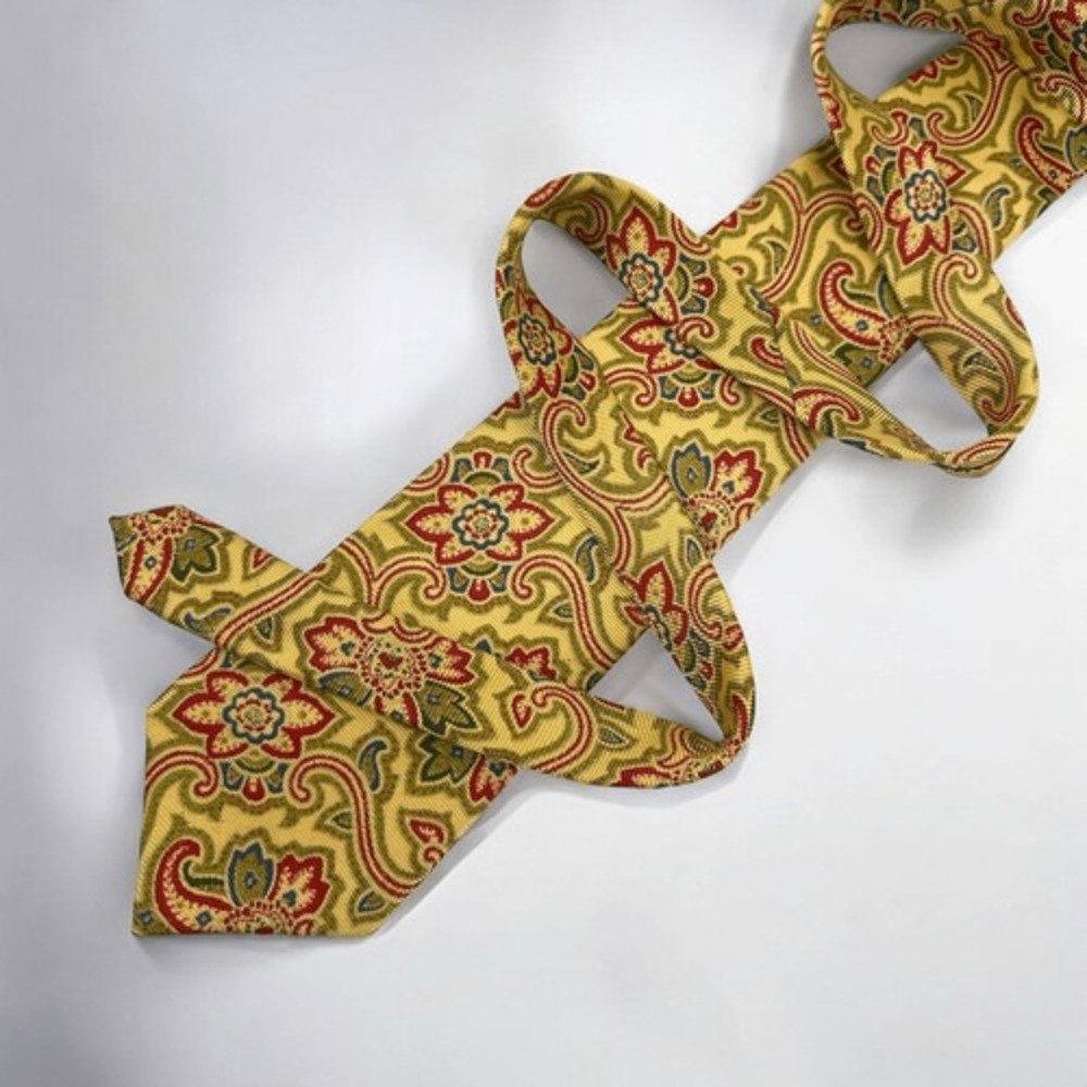 Faconnable Men's 100% Silk Neck Tie Gold Red Paisley Pattern Fall Event‎ Office
